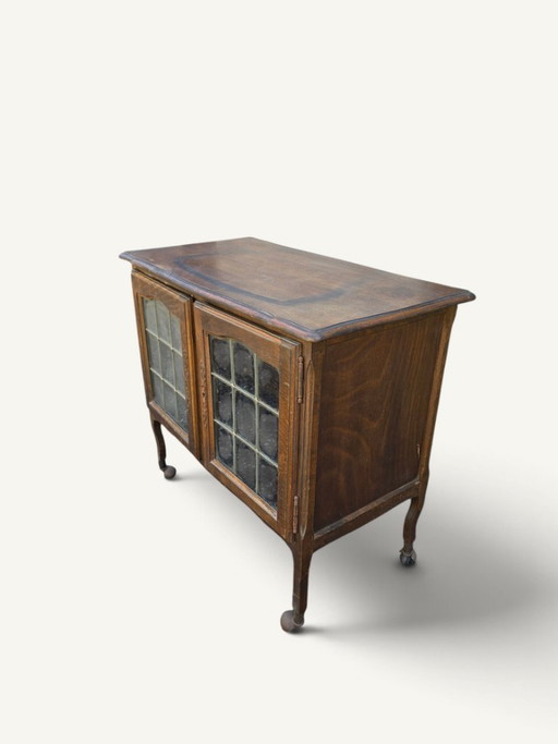 Small Art Nouveau Glass-Fronted Buffet in Oak and Leaded Glass – kasten, Wood (photo 2 of 5)