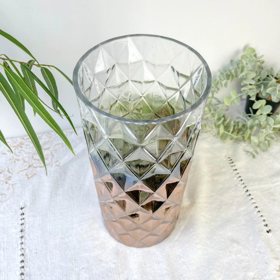 Vintage Glass Vase with Rose Gold Gradient Geometric Pattern (photo 8 of 12)