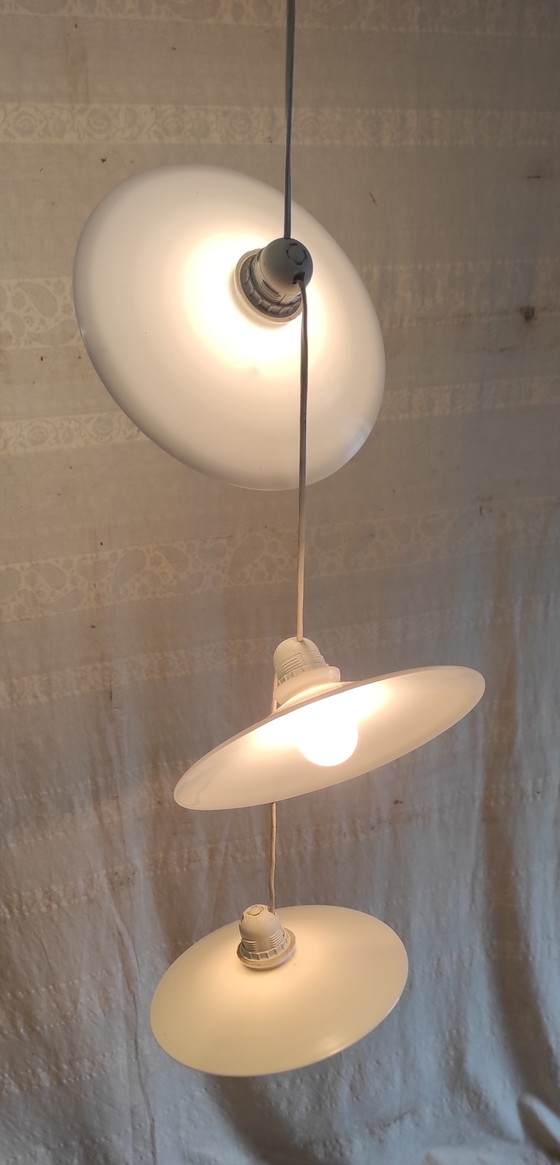 Image 1 of Hanglamp/draaglamp met 3 opalen kappen - midden 20e eeuw