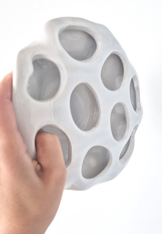 White Ceramic Lotus Flower Vase With Multiple Openings (photo 5 of 6)