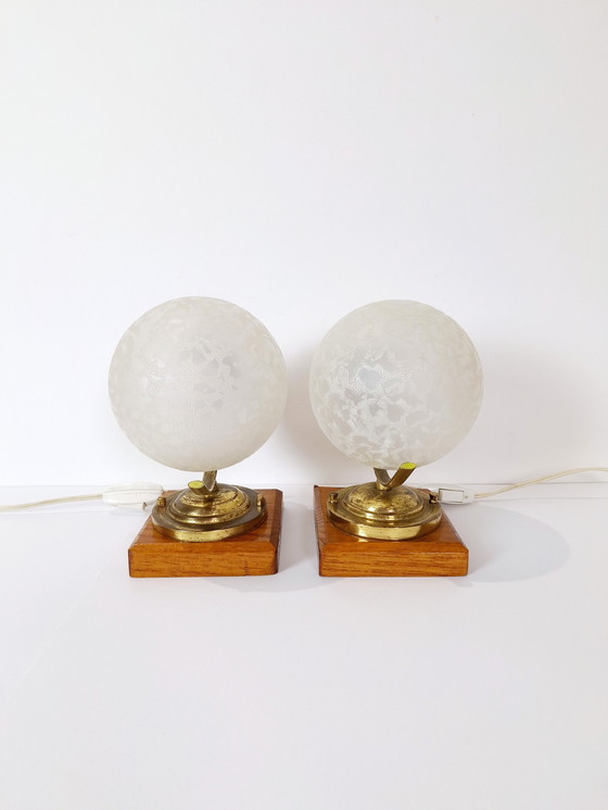 Image 1 of Vintage set of 2 bedside lamps, Vintage Table Lamps, Globe Table Lamps, Retro Glass Sconce Lamps, Night Lights, Nightstand Lamps