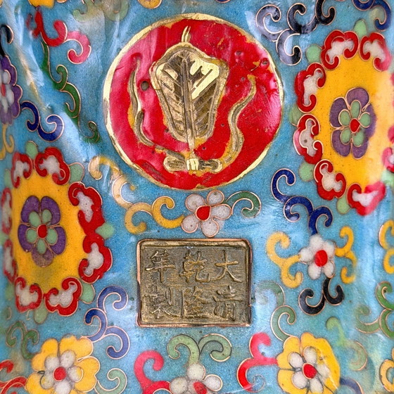 Monumental Chinese Cloisonné Pair Lü Dongbin & Lan Caihe – Qing 19th Century – Sculpture, Bronze (photo 9 of 9)