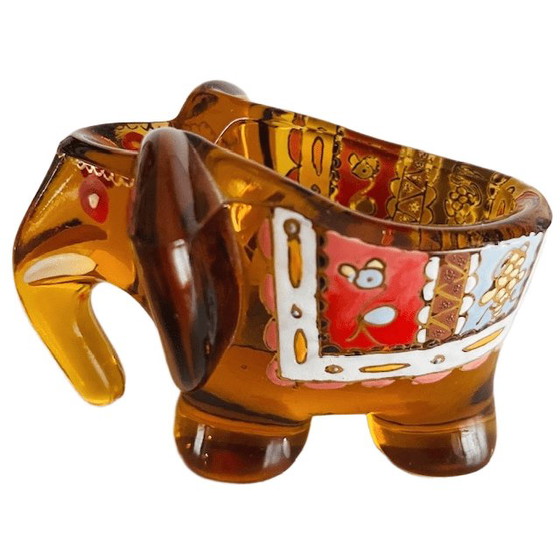 Image 1 of Vintage Moser Royo elephant amber glass enamel decorative pipe holder 1930s