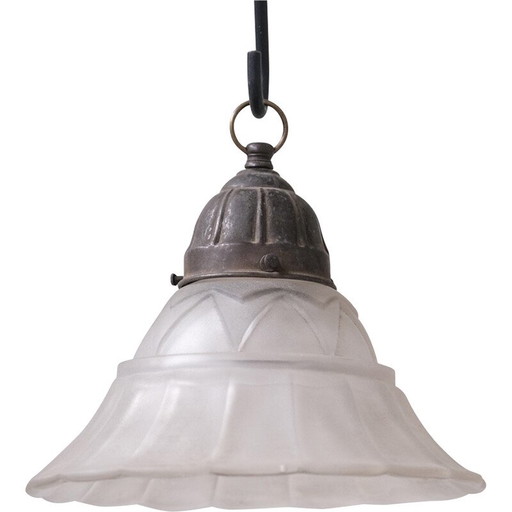 Lampade a sospensione Art Déco vintage in vetro opaco, Francia 1920