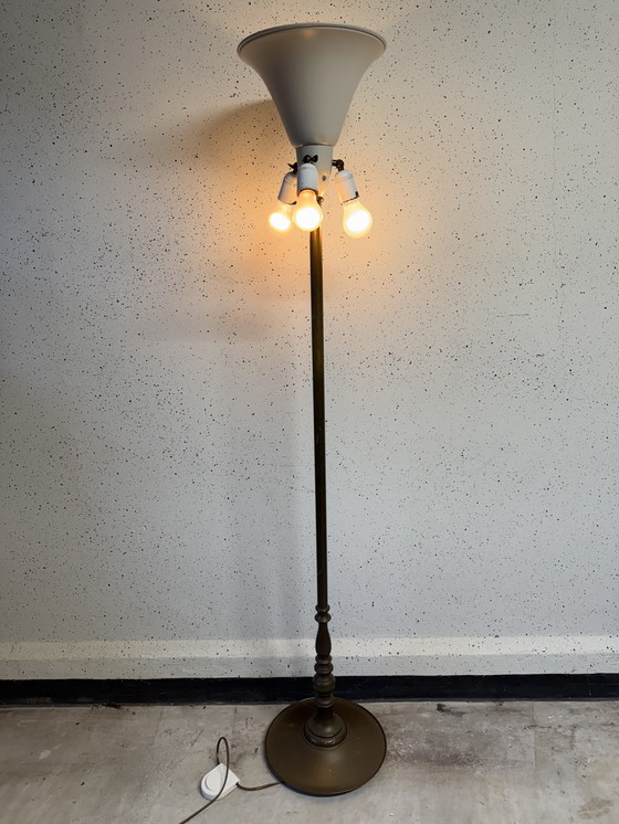 Image 1 of Antieke Messing Vloerlamp in Iconische Gispen Stijl