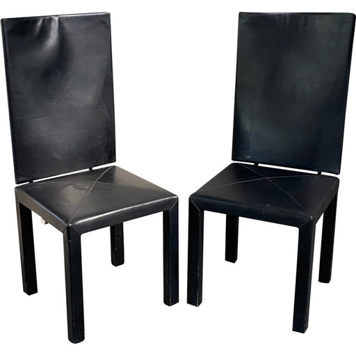 Paar alte Arcalla-Stühle aus schwarzem Leder von Paolo Piva für B et B, Italien 1990