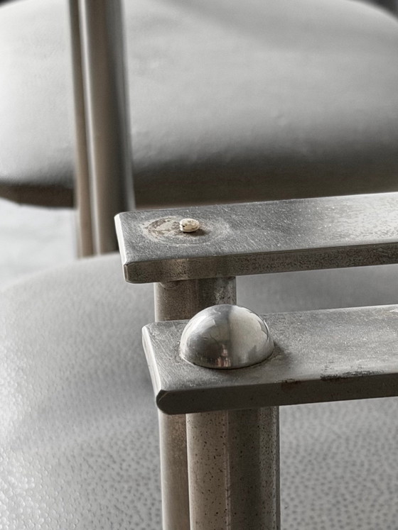 6 x Philippe Starck Voor Belgochrom Stoelen, Eetkamerstoelen, Metaal, Skai, Grijs (foto 7 van 7)