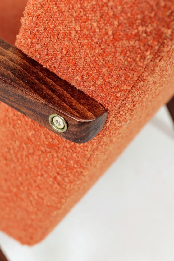 Image 1 of Vintage armchair and footrest set terracotta orange bouclé  