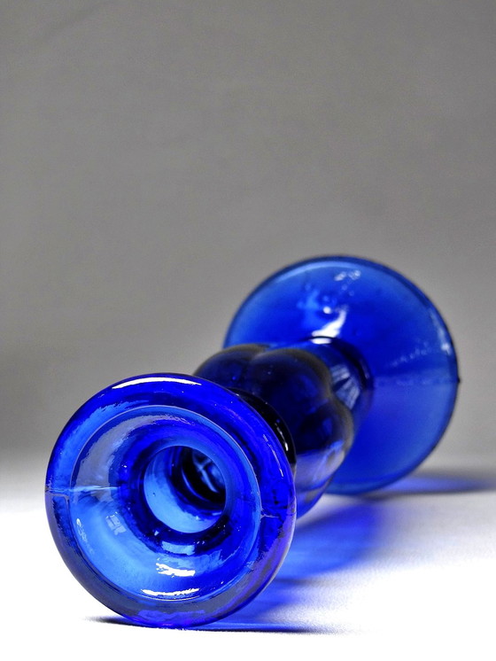 Image 1 of Vintage Cobalt Blue Molded Glass Candleholder