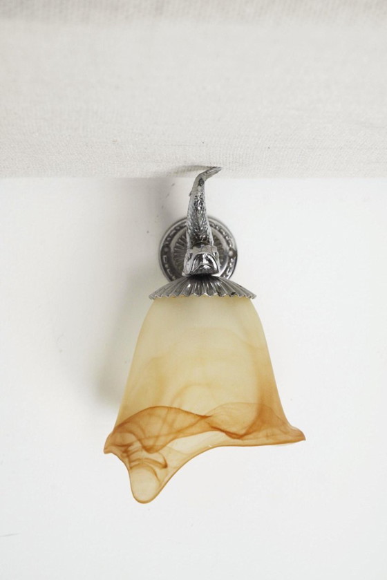 French Fish Wall Sconce Chrome Lamp Peach Orange Marbled Glass Tulip Light – Wall lights, Metal (photo 6 of 10)