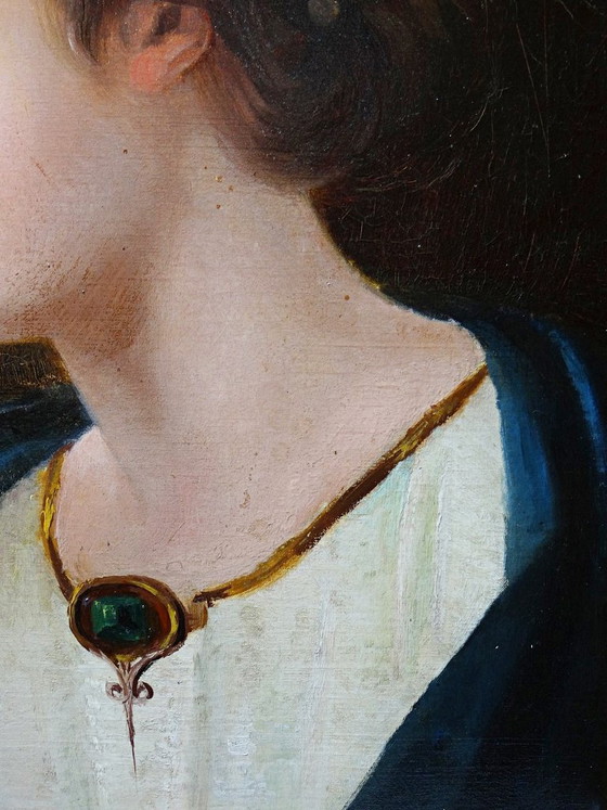 Image 1 of Antique portrait of a young woman in profile, oil on canvas, A. Piard, 19th century