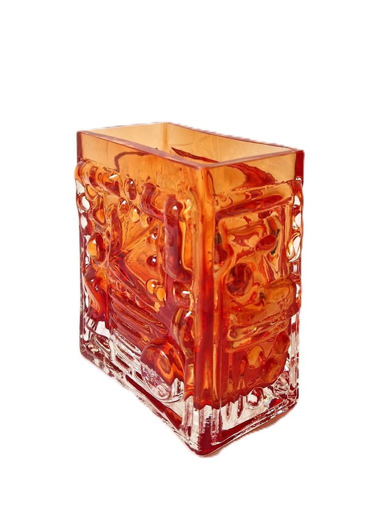 Image 1 of Josef Schott - Vase bloc orange - Smålandshyttan Suède