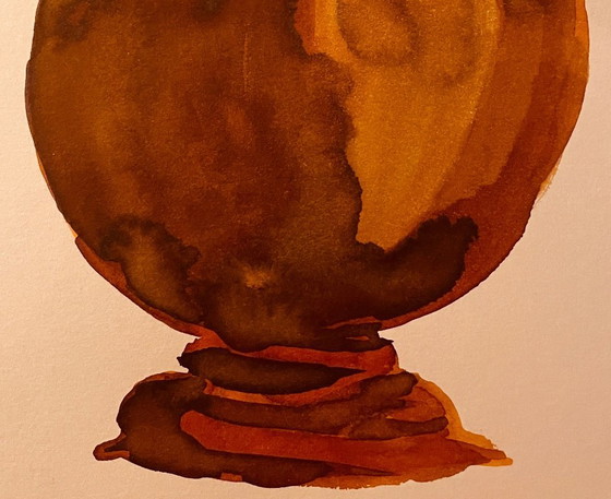 Image 1 of Dipinto ad acquerello e inchiostro firmato Wabi Sabi Vase Fez