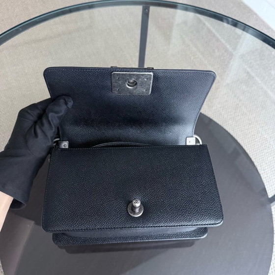 Image 1 of Chanel Boy Small - Caviar 20cm Chevron Grained Calfskin Black Leboy Ruthenium Silver Hardware Series 28