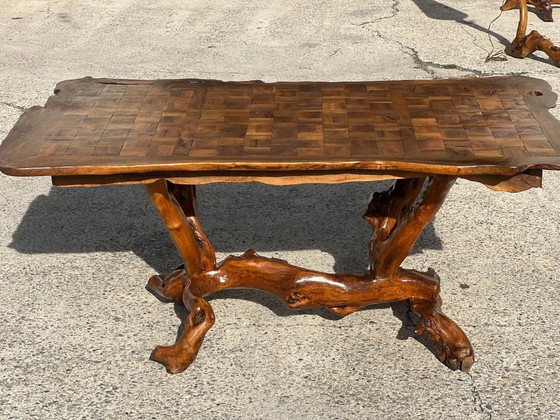Sculptural solid olive wood brutalist style table 1970, Dining tables, Brown (photo 3 of 7)
