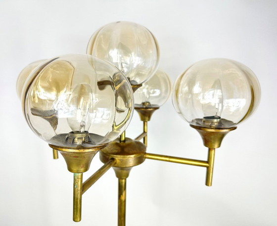 Vintage smoked glass floor light, Brass, Brown (photo 7 of 13)