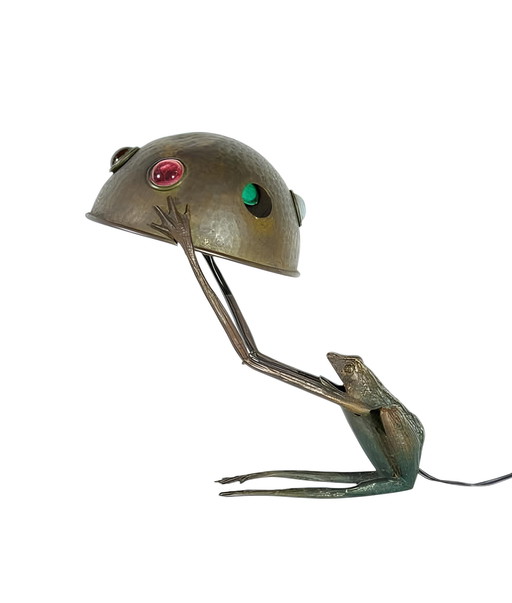 Jugenstil Rare Frog Shaped Bronze Lamp, Austria 1900s