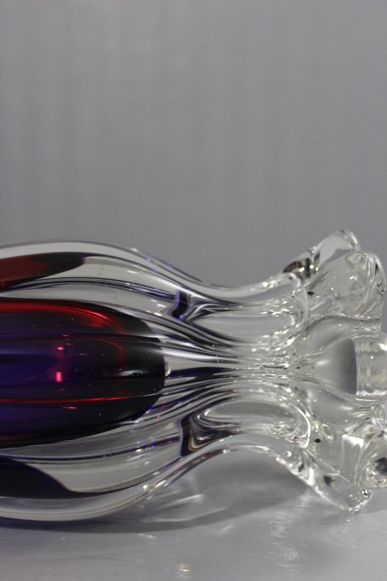 Image 1 of Grote vaas van Murano-glas, vervaardigd met de Sommerso-techniek, roze en blauw, Italiaans design, jaren 70.