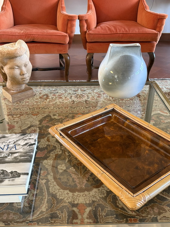 Image 1 of Hollywood Regency bamboe dienblad, Italië 1970