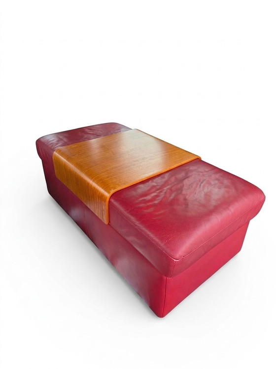 Magnifique Ensemble Vintage Ekornes Stressless – 2 Fauteuils + Double Pouf/Table Basse – Cuir Rouge – Leather (photo 3 of 5)