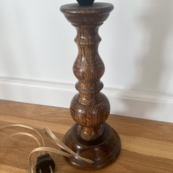 Image 1 of Classic wooden table lamp, turned base, vintage