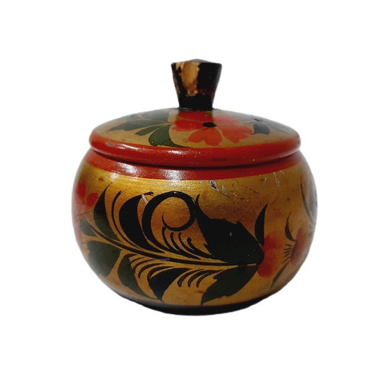 Image 1 of Mini scatola portaoggetti russa Hohloma d'epoca con coperchio