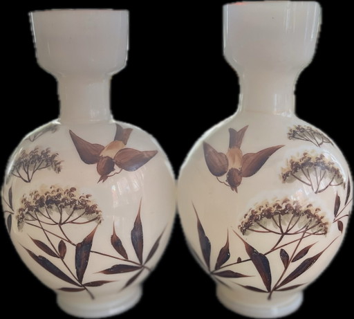 Hand-blown vintage vase 2x Japanese opal glass