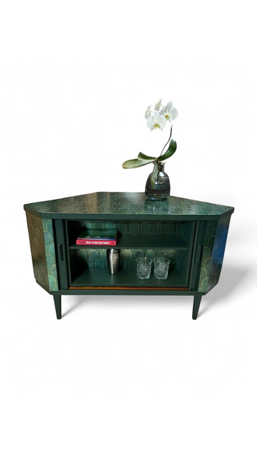 Mid - Century Swivel Bar Cabinet With Nizwa Jade By Bethan Gray