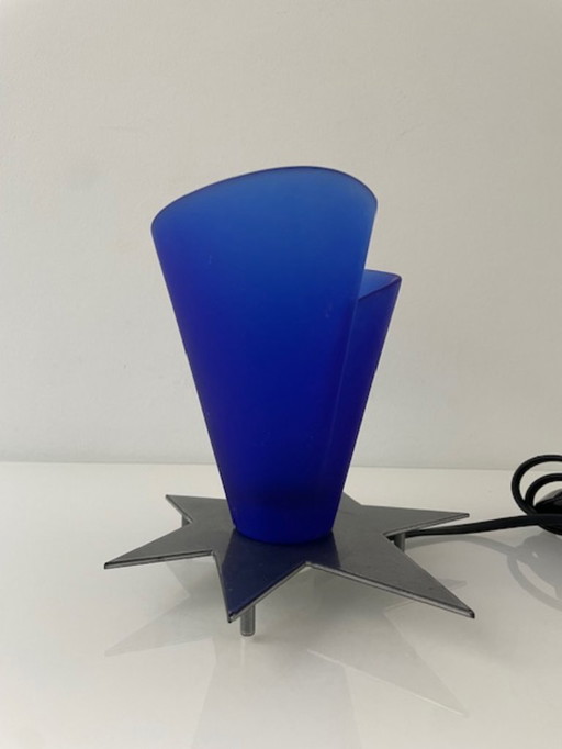 Vintage Zicoli design lamp sapphire blue glass stainless steel