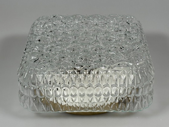 Image 1 of Plafondlamp uit de jaren 60/70, plafondmontage, glas, metaal, ruimtetijdperkontwerp