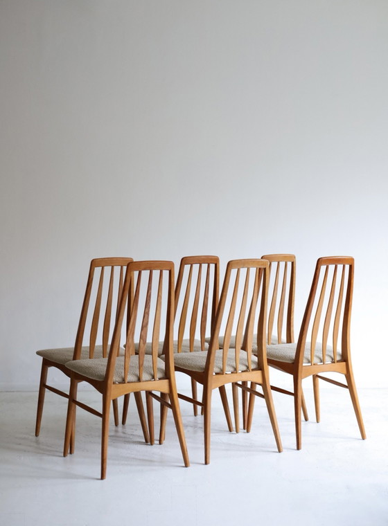 Set di 6 sedie da pranzo vintage modello ‘Eva’ Niels Koefoed anni '60, Legno, Tessile, Verde (foto 6 di 9)