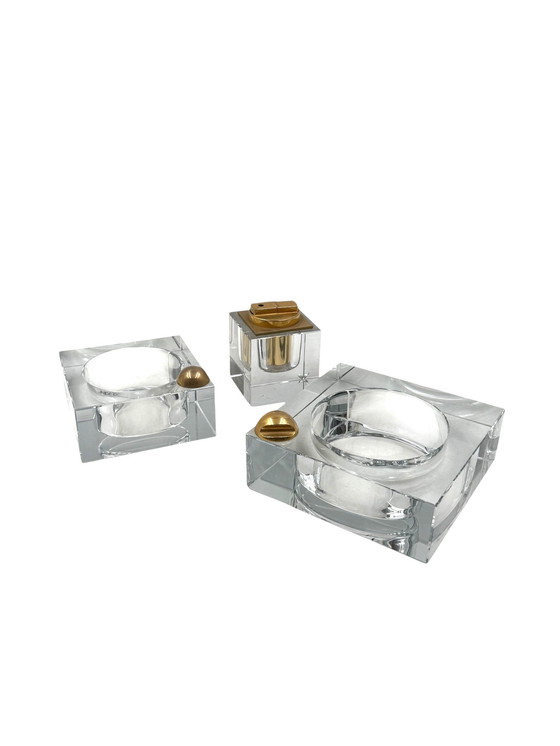 Image 1 of Hollywood Regency Glas-Rauchset, Frankreich 1970er Jahre