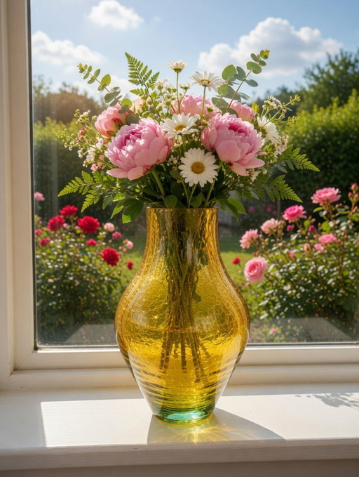 Vintage German studio glass vase – Ingrid Glass yellow crackle