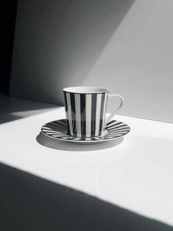 6 Tazzine da Caffè Vintage Mique „Chopin“ con Piattini, SPAL Portugal, Bianco-Nero, Anni '80/'90 – Stoviglie (photo 6 of 6)