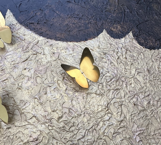 Image 1 of Acrylic painting on linen canvas, handmade brass butterflies