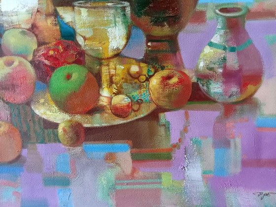 Original Ölgemälde Abstrakte Krüge Früchte Stillleben – Gemälde & Zeichnungen, Canvas (photo 8 of 9)