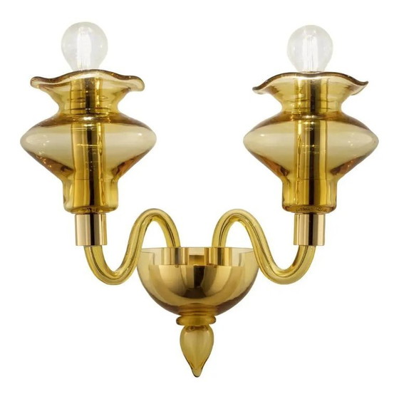 Image 1 of Amberkleurige Murano glazen wandlamp met lineair design van Simoeng voor Simoeng