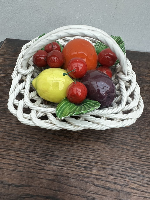 Capodimonte Italy - Corbeille à Fruits céramique tressée et Barbotines 