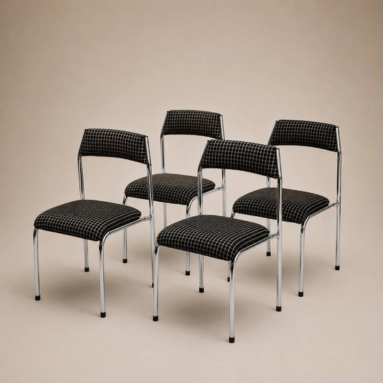 Lot de 4 chaises vintage à piètement tubulaire des années 70 – Chaises de salle à manger, Chrome, Industrieel (photo 2 of 4)