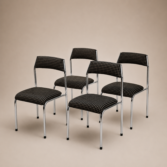 Set of 4 vintage 1970s tubular frame chairs – Dining chairs, Chrome, Industrieel (photo 2 of 4)