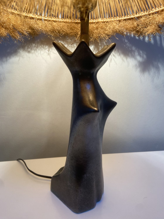 Image 1 of Lampe aus schwarz glasierter Keramik in Form einer Frau Jacques Blin zugeschrieben