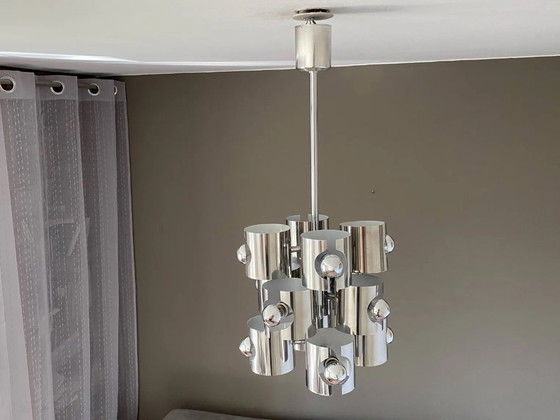 Image 1 of Vintage kroonluchter van Sciolari. 1970. Ruimtevaarttijdperk.