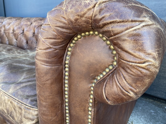 Image 1 of Ruime Chesterfield 3.5 + 1 + 1 zit bankstel sigaren cognac 
