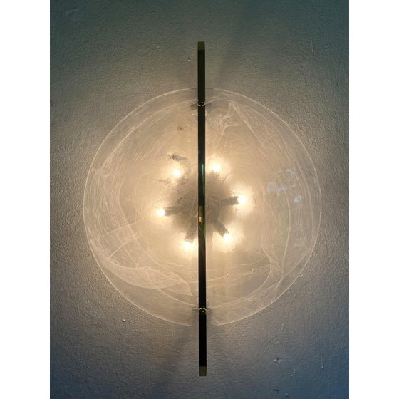 Image 1 of Italian Venied-White Alabastro Disc Murano Glass Gold24K Wall Sconce By Simoeng