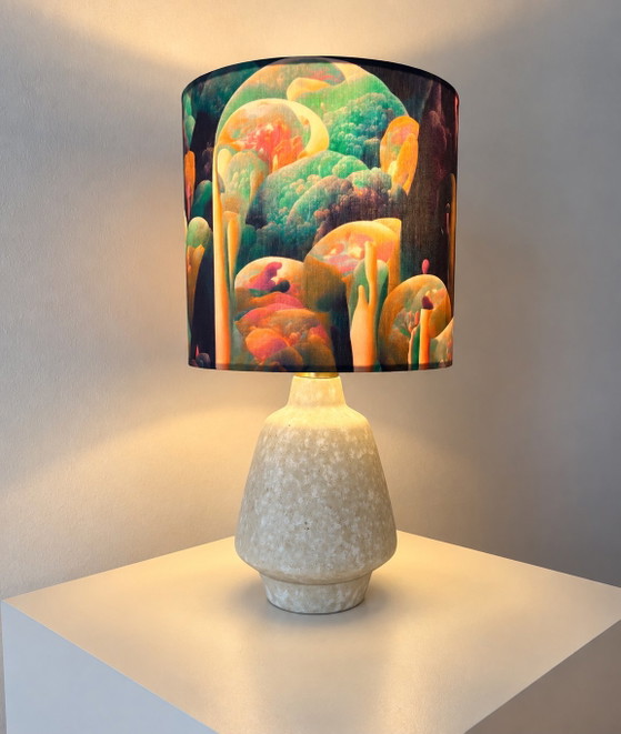 Stylish Mid Century Table Lamp from original 70s Vase, West German Pottery, Brass, Ceramic, Multi Color (photo 2 of 14)
