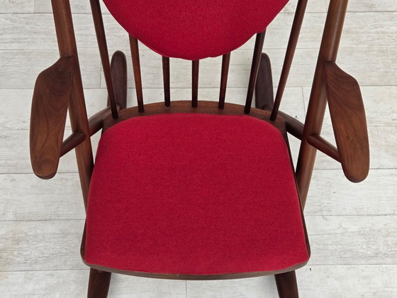 1960s Danish rocking chair by Frank Reenskaug, model 182, reupholstered. – Wood, Wool (photo 9 of 18)
