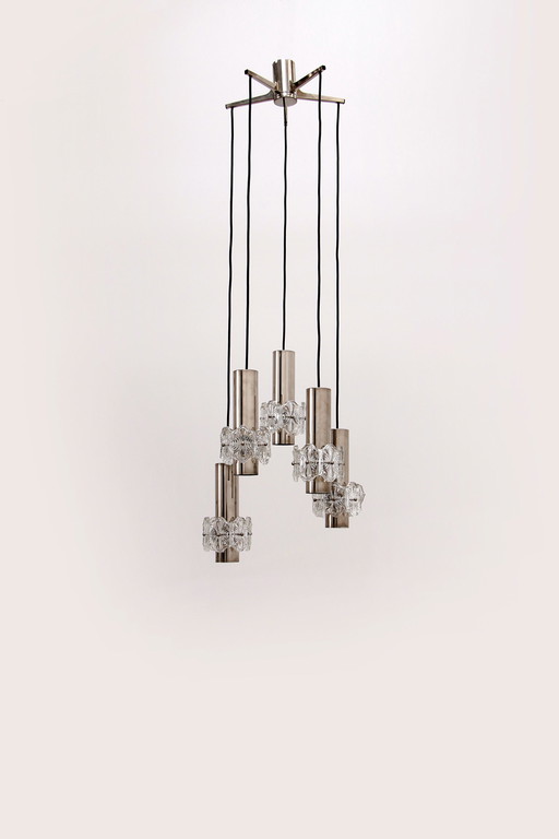 Vintage Kroonluchter Cascade Hanglamp met 5 lampen,1960