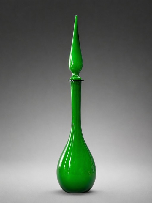 Grande bouteille/carafe Genie en verre Empoli – design italien – vert – vers 1960-1970 – 65 cm