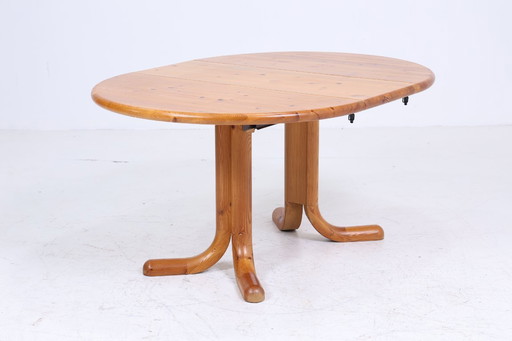 Vintage pine kitchen table 60s | Mid - Century dining table table retro 70s wood extendable #05-41
