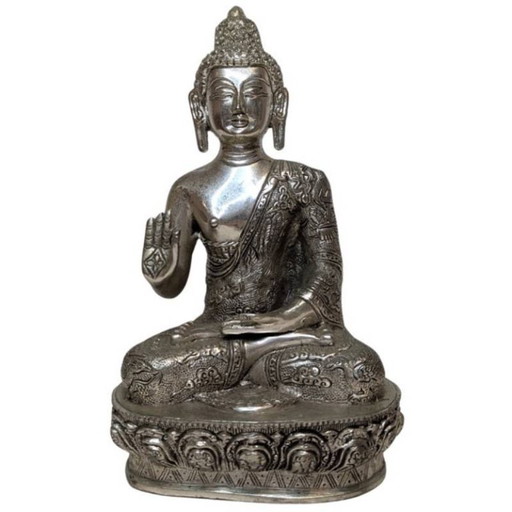 Nepalese Buddha in Abhaya Mudra – Late 19th/Early 20th Century – beeldhouwkunst, Metal, Copper